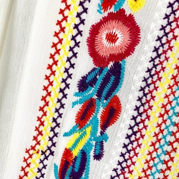 Floral Embroidered Dress Tassels Maxi Kaftan Linen Colorful Boho - Picture 5 of 14